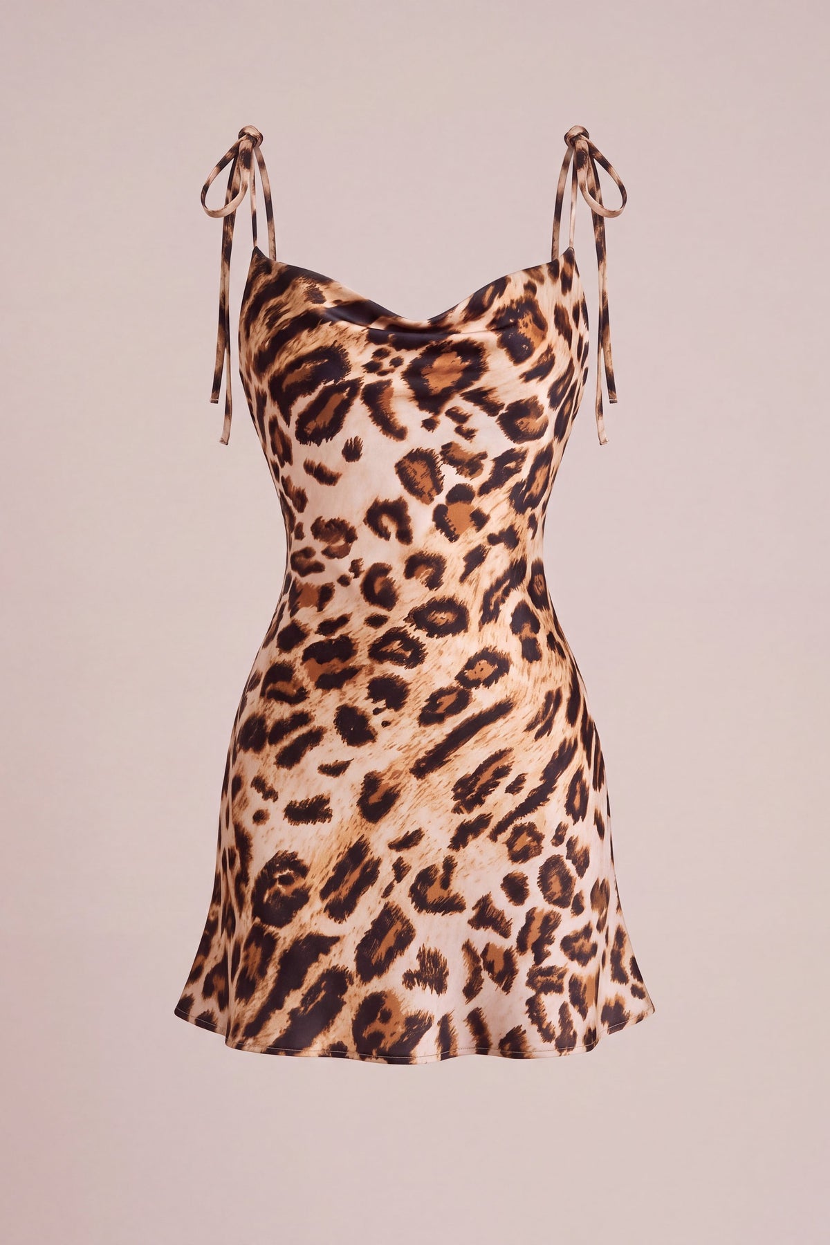 Lily Helu Leopard Goddess mini slip dress ghost mannequin front view