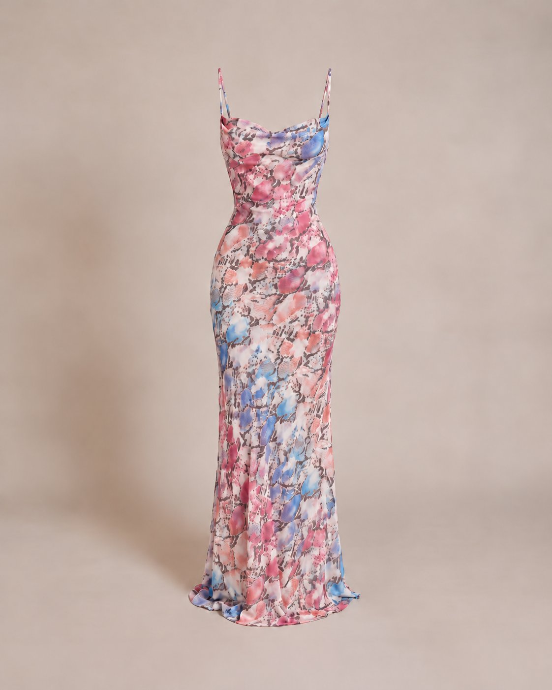 Mahini maxi dress — multicolor ghost mannequin front view